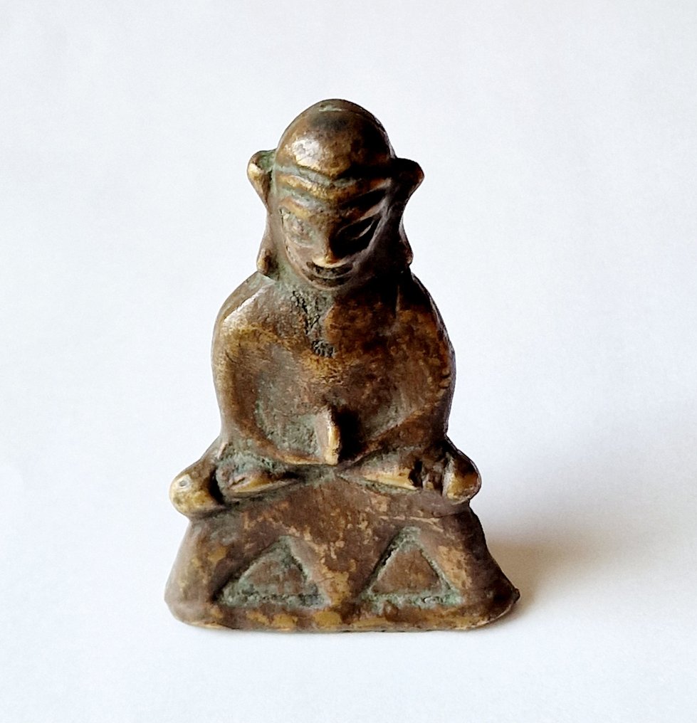 Altes Indochinesisches / Goldenes Dreieck Bronze Bergvölker – Reiseritual – Sitzender Buddha – Perlen-Talisman - 85 mm #1.1