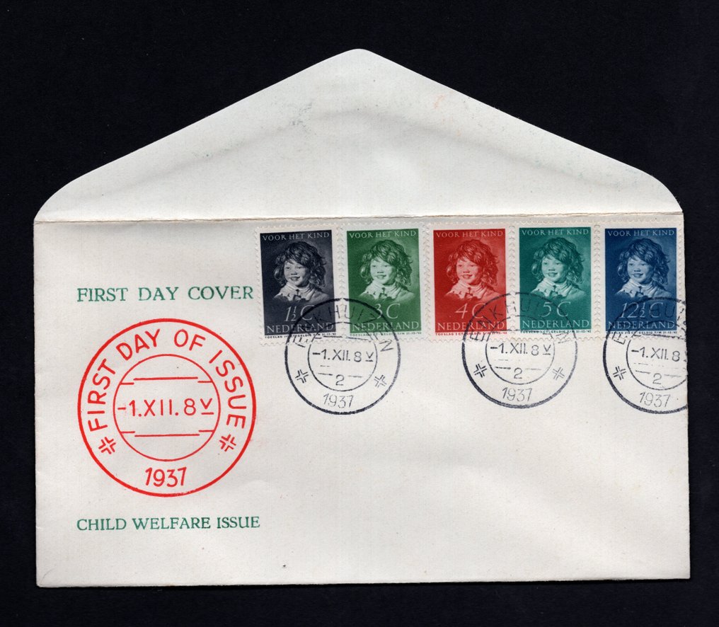 荷蘭 1937 - Sluis 封面上的兒童郵票 - 全球免運費 - NVPH S8 met 300 t/m 304 #1.1