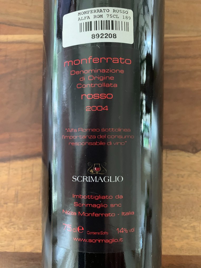 Botella de vino - Alfa Romeo - Scrimaglio Monferrato Rosso Alfa Romeo wijn 2004 - 2004 #3.1