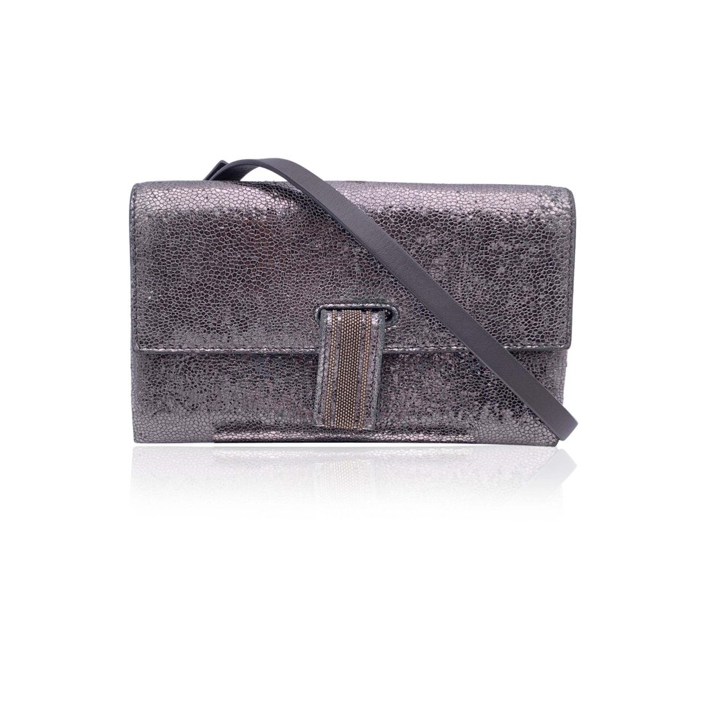 Brunello Cucinelli - Silver Leather Small Crossbody Messnger Bag - Bolso cruzado #1.1