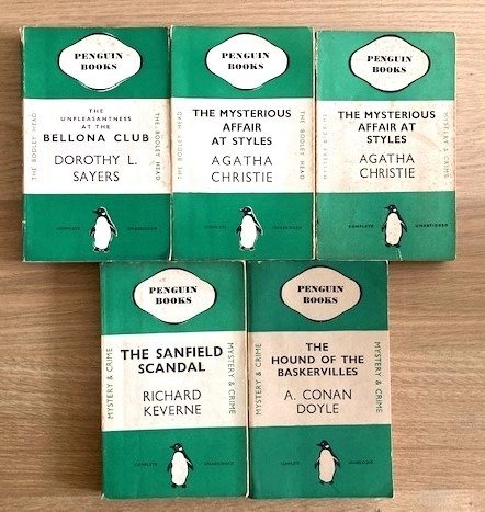 Agatha Christie, Arthur Conan Doyle, Doroth L. Sayers, Richard Keverne - Lot of 5 early Penguin paperbacks - 1935-1938 #1.1