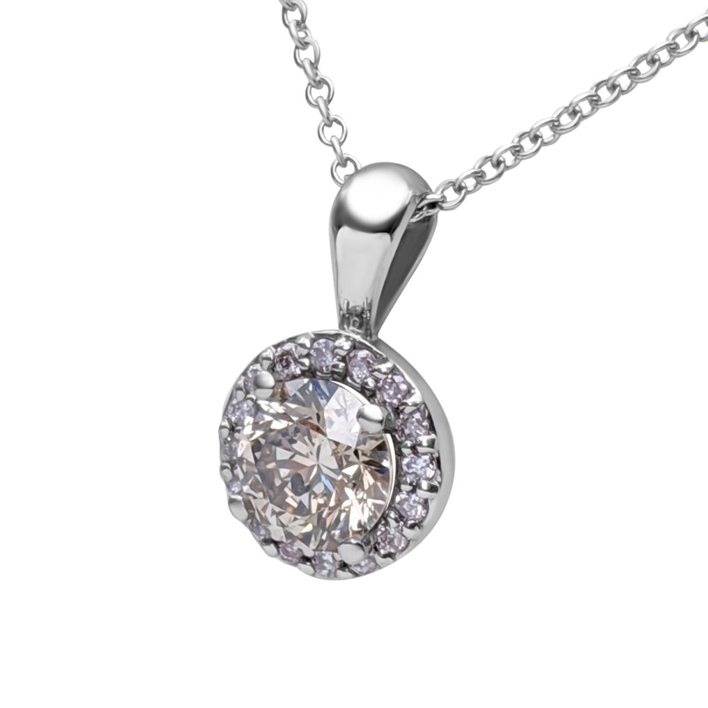 Sans Prix de Réserve - Collier avec pendentif - 14 carats Or blanc -  0.87ct. tw. Brun Diamant  (Couleur naturelle) - Diamant - IGI #1.2