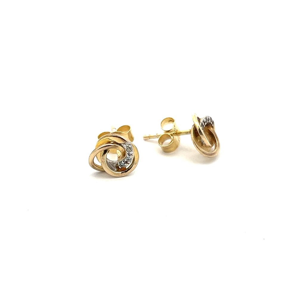 没有保留价 - 小型钉状耳环 - 8K包金 黄金 钻石  (天然) #1.1