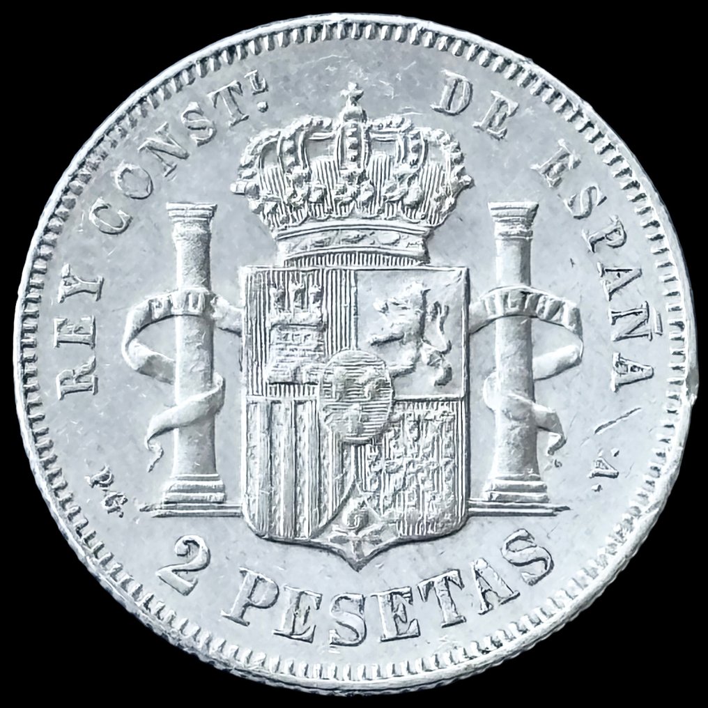Espanja. Alfonso XIII (1886-1931). 2 Pesetas - 1894 - *18 *94 PGV- (S21-007) #1.2