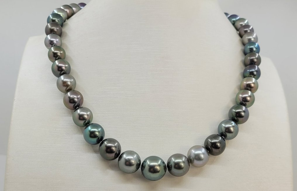 Utan reservationspris - Halsband PSL-certifierad Aurora Peacock - 8,0x11,7 mm Multi Tahitian Pearls #2.2