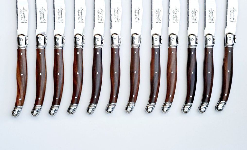 Laguiole - 12x Steak knives - Dark Brown - incl. Certificate of Authentication - Table knife set (12) - Stainless steel #4.3