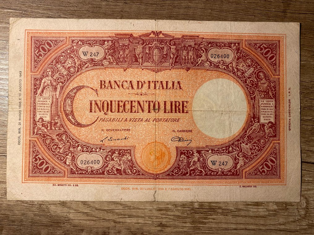 義大利. - 500 Lire 21/03/1946 Luogotenenza Grande C (B.I.) - Gigante BI 34J  (沒有保留價) #1.1