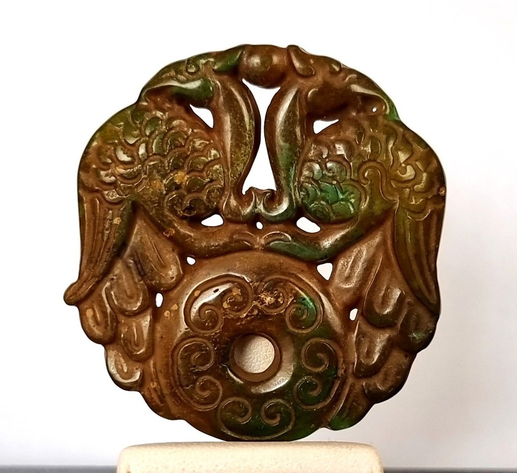 Bi Amulet - Dobbel Phoenix - Feng Huang - Nåde, dyd og overflod - Amulett - Serpentine - 25,72 g #1.1