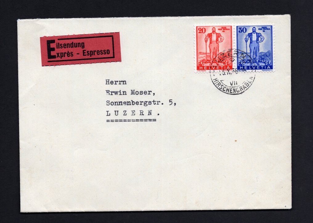 Sveitsi 1936 - Yhdistelmät Pro Patria -korttelista kirjattuna ja pikakirjeenä FDC leimalla - Ilmainen #1.1