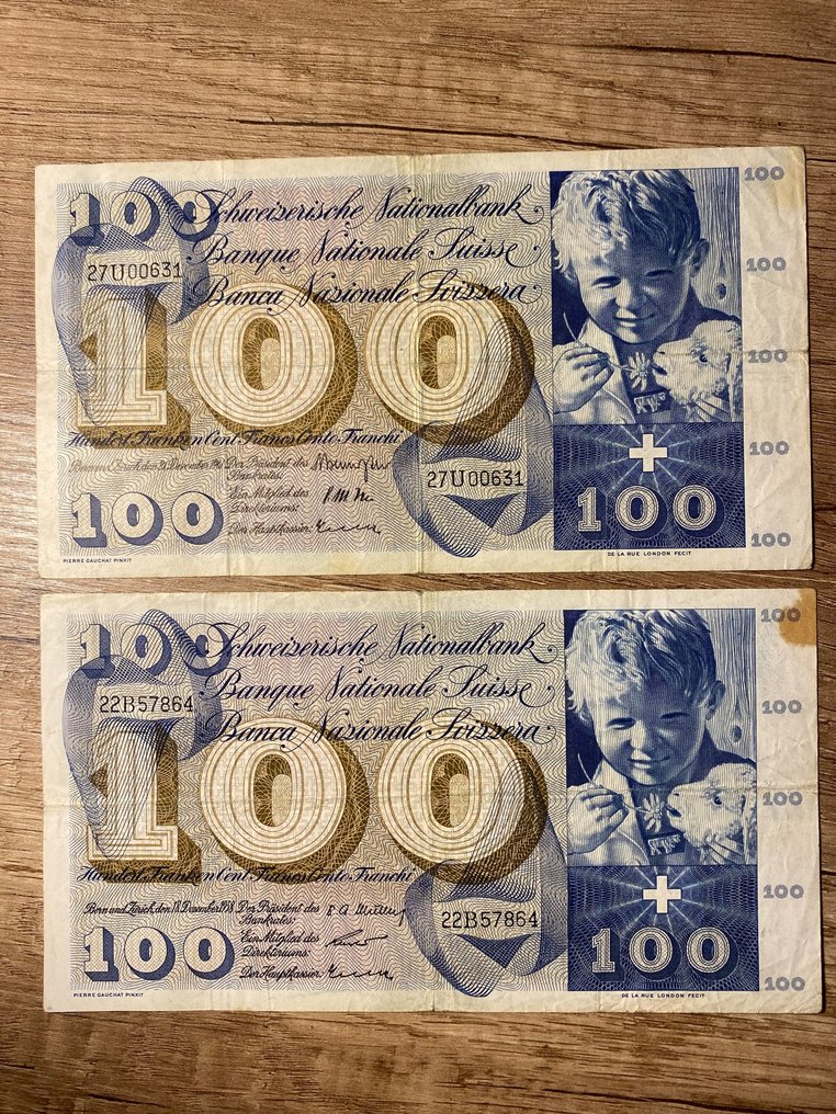 Sveits. - 2 x 100 Franken 1958-1961 - Pick 49  (Ingen reservasjonspris) #1.1