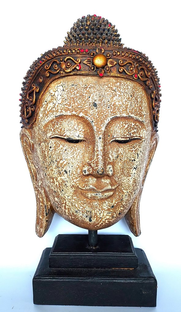 Sculpture, Mooi home decor Boeddha hoofd - 48 cm - Wood - 2000 #1.1