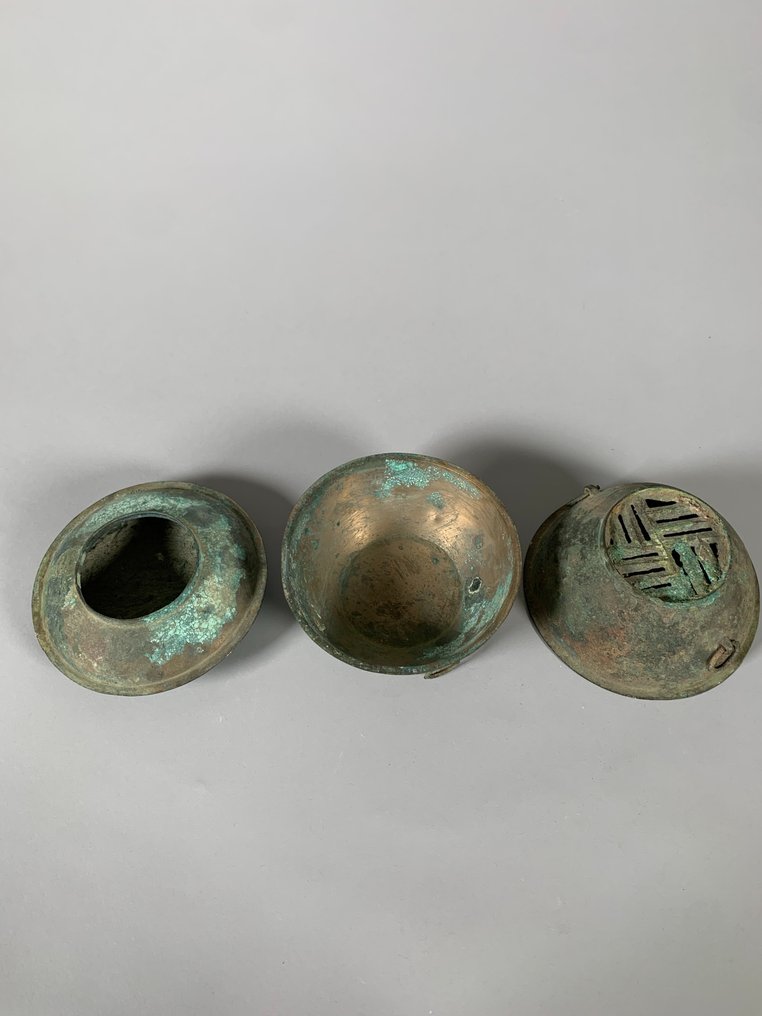 Chinois ancien Bronze Vapeurier à offrande - dynastie HAN 206 BC-220 AC - 15 cm #4.3