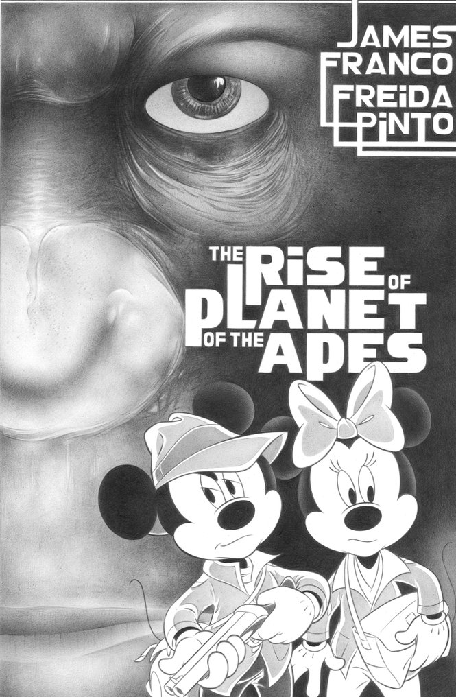Jaume Esteve - Mickey & Minnie Mouse in "Rise of Planets of The Apes" (2011) - Original Drawing - Pencil Art #1.1