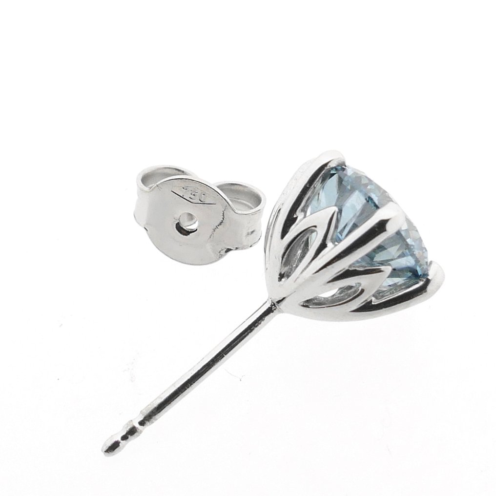 小型钉状耳环 - 18K包金 白金 -  4.22ct. tw. 蓝色 钻石  (彩色实验室培育钻石) - 三重优秀剪裁 #2.1