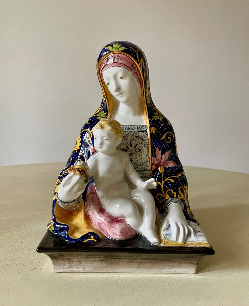 Angelo Minghetti e Figli - Busto, Busto Maiolica Madonna Con Bambino - 24 cm - Majólica - 1900 #1.2
