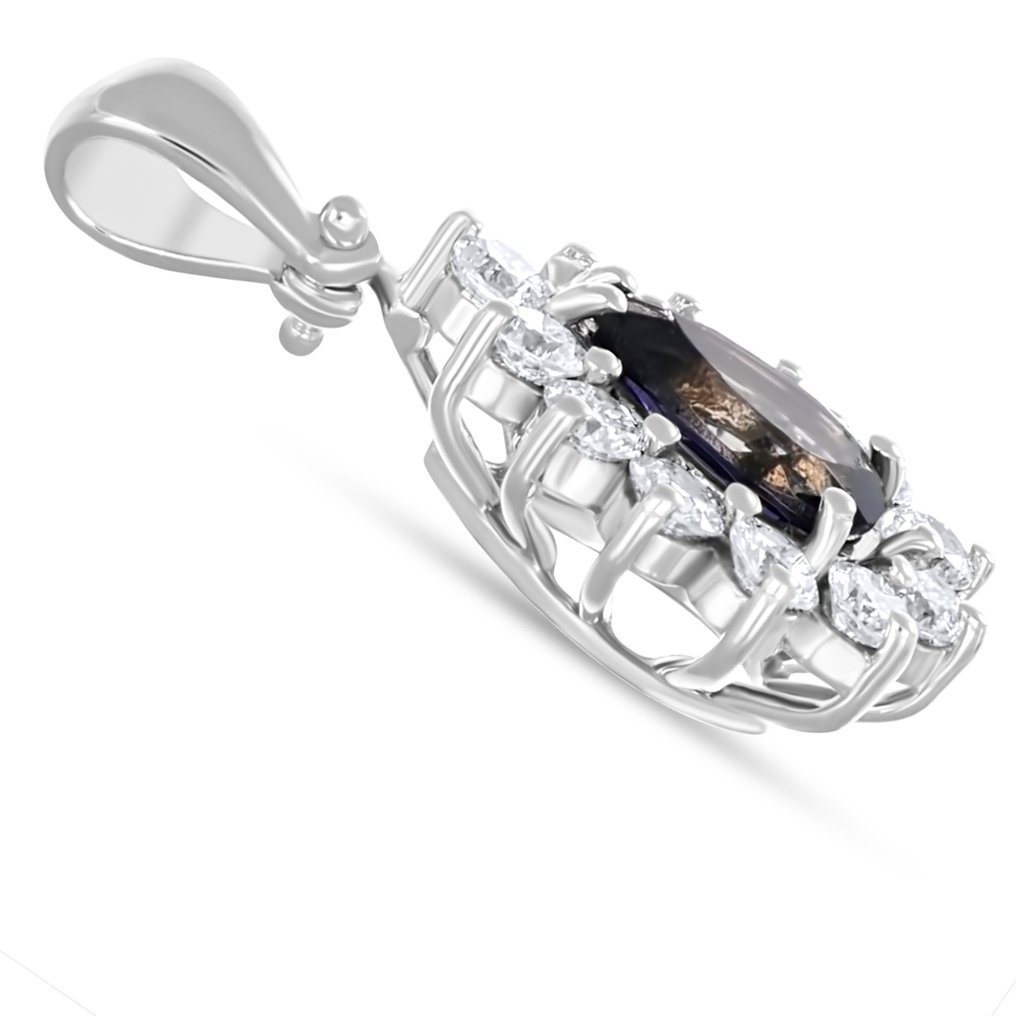 吊坠 - 18K包金 白金 - 1.14ct. tw. 堇青石 - 钻石 #3.2