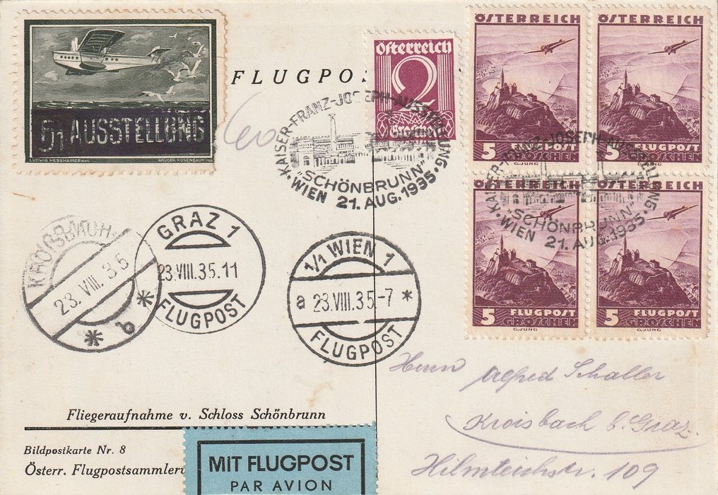 Itävalta 1935 - Lentopostinumero, sarja, jossa on 8 nykyistä kirjainta. #3.2