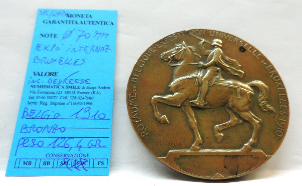 Belgium. Expo' internazionale Bruxelles. Medaglia 1910 - 126,4 grammi, diametro 70 mm  (Nincs minimálár) #1.1