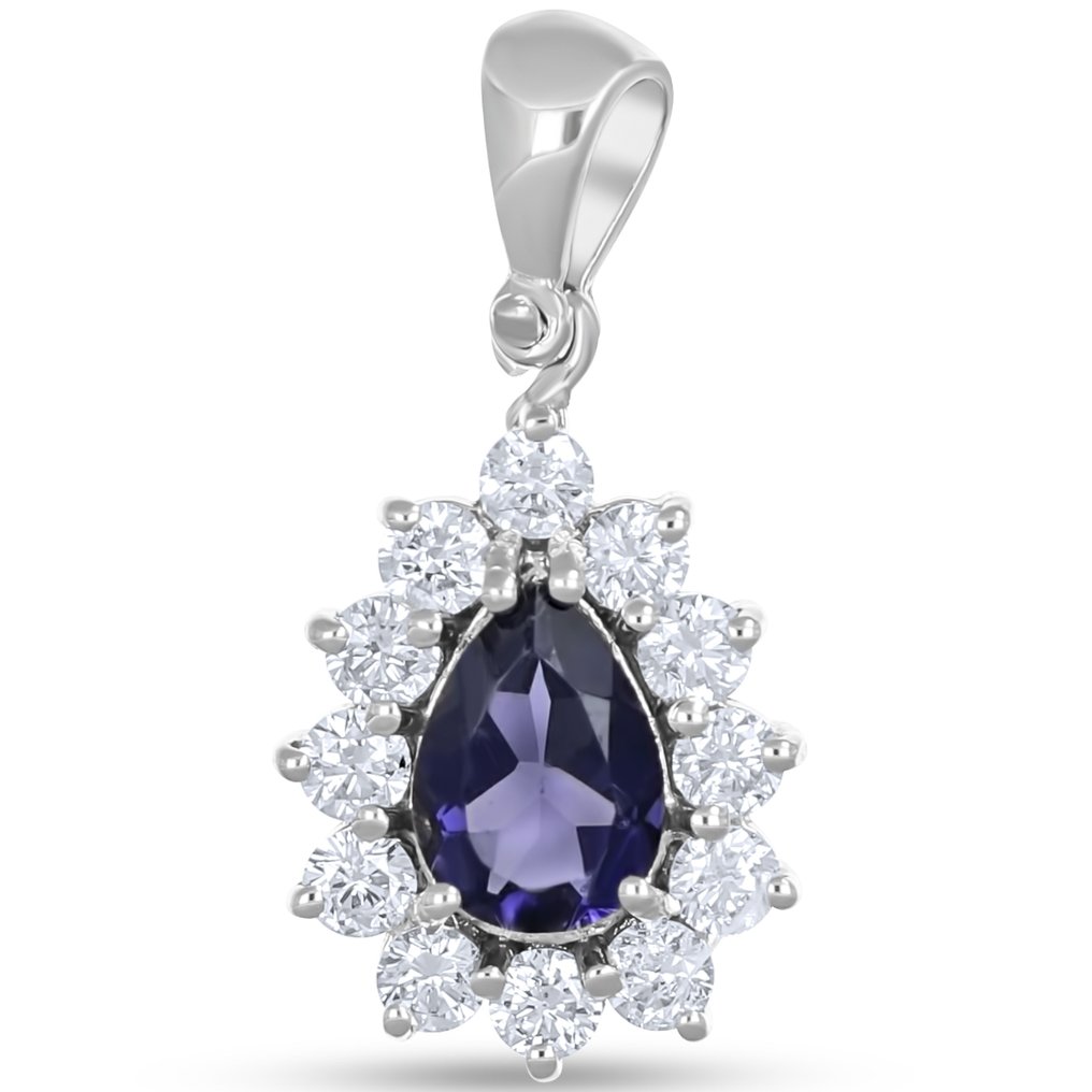 吊坠 - 18K包金 白金 - 1.14ct. tw. 堇青石 - 钻石 #1.0