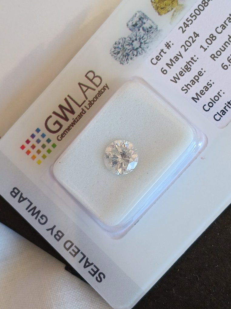 Sans Prix de Réserve - 1 pcs Diamant  (Naturelle)  - 1.08 ct - Rond - G - I2 - Gemewizard Gemological Laboratory (GWLab) - Diamant naturel #1.1