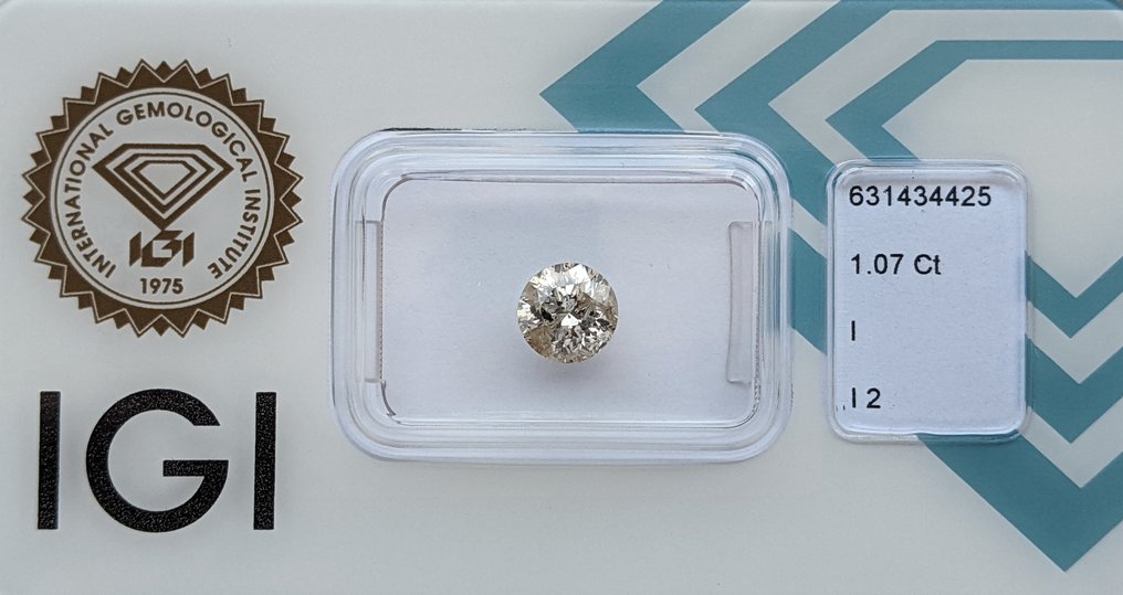 没有保留价 - 1 pcs 钻石  (天然)  - 1.07 ct - 圆形 - I - I2 内含二级 - 国际宝石研究院（IGI） #2.1