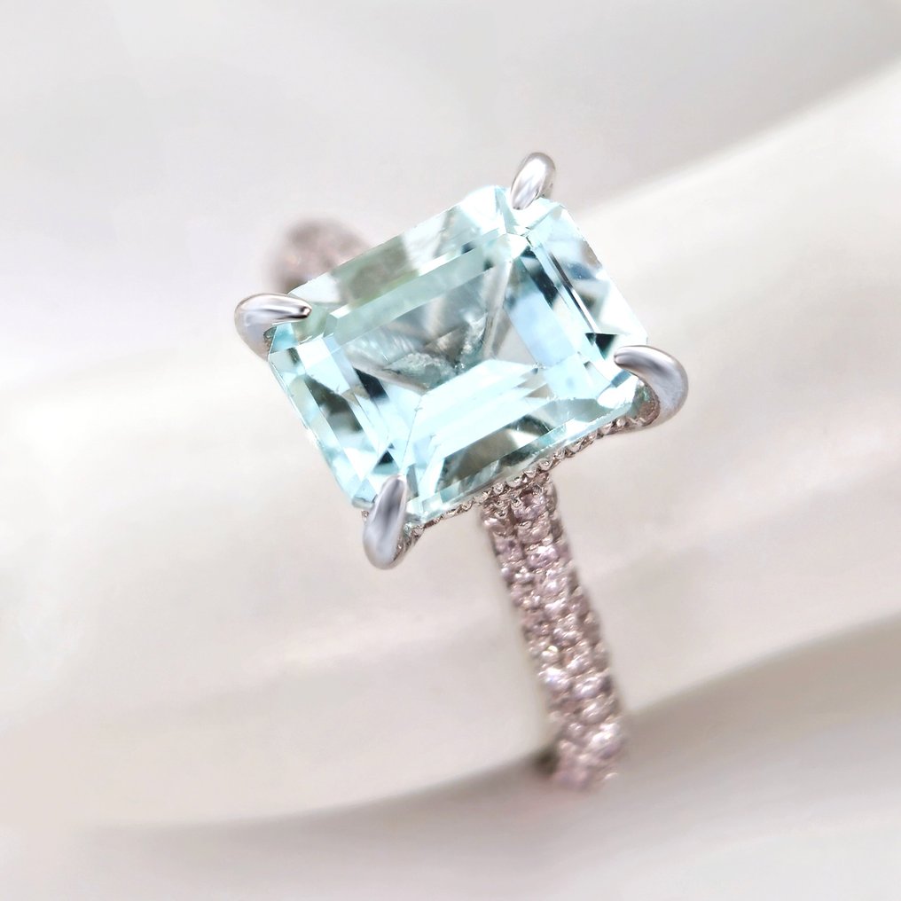 14 克拉 白金 - 戒指 - 2.60 ct 海藍寶石 - 鑽石 #1.1
