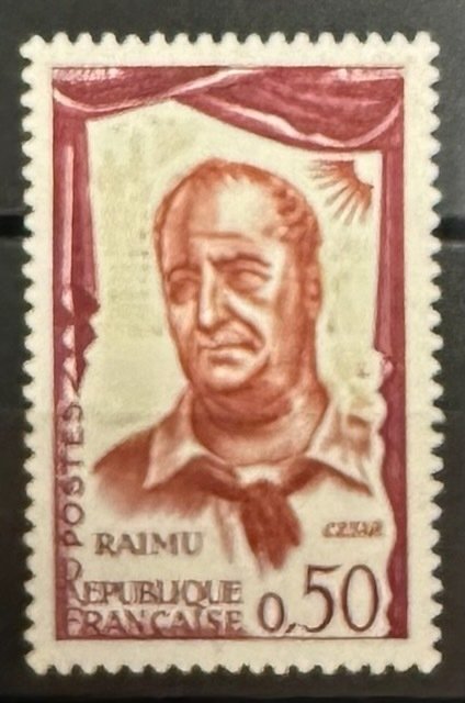 法国  - 0.50 F Raimu，几乎没有绿色背景的品种！壮观且不寻常 - Yvert & Tellier n° 1304 #1.1