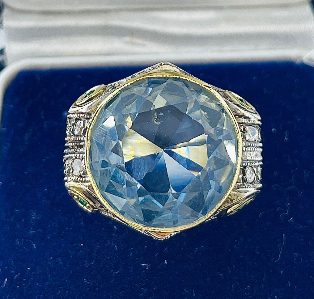 没有保留价 - 戒指 - 9 kt. 银, 黄金 海蓝宝石 - 混合宝石 #1.1