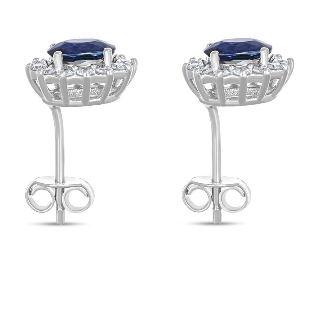 耳环 - 18K包金 白金 -  1.47ct. tw. 蓝宝石 - 钻石 #4.3