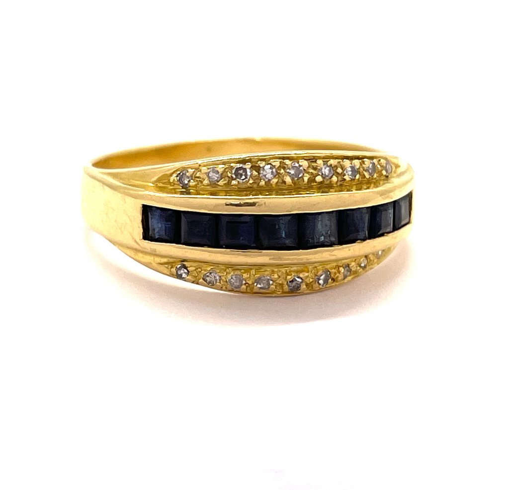 沒有保留價 - 戒指 - 18 克拉 黃金 藍寶石 - 0.15 克拉鑽石 #1.2