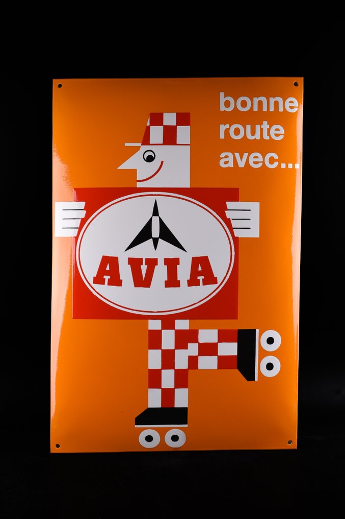 Sign - XL Avia "BONNE ROUTE AVEC."; 600mm; enamel; nice quality; handmade #1.1