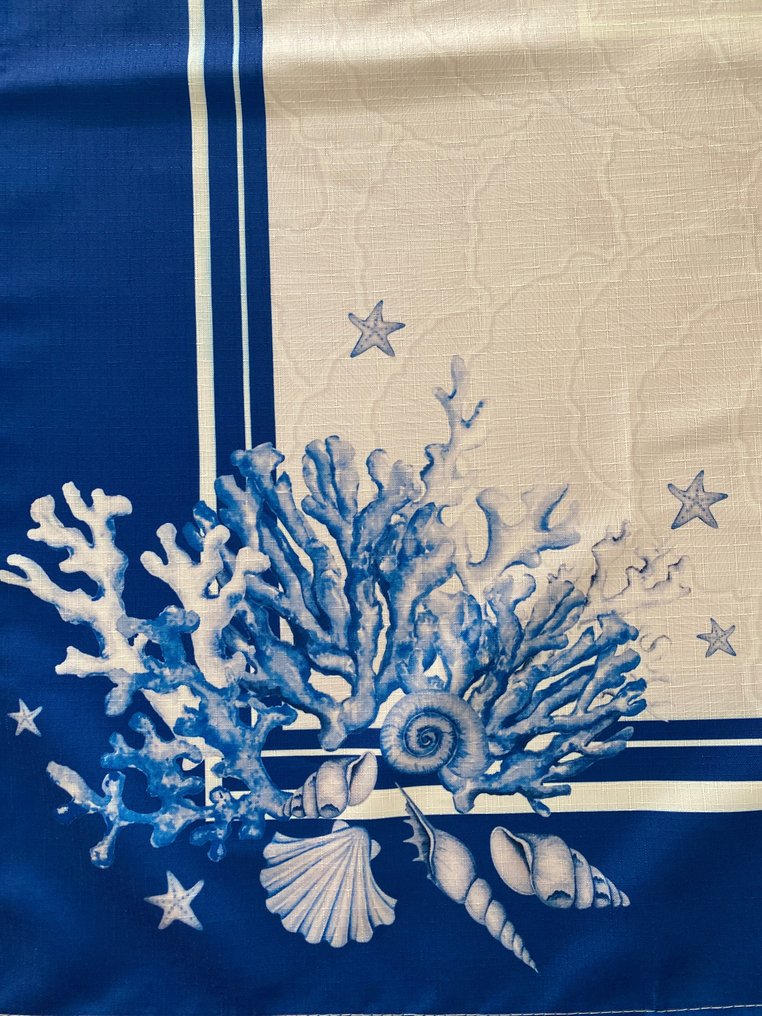 San Leucio - exclusive tablecloth with seaweed and blue frame with corals - Tablecloth  - 270 cm - 135 cm #1.1