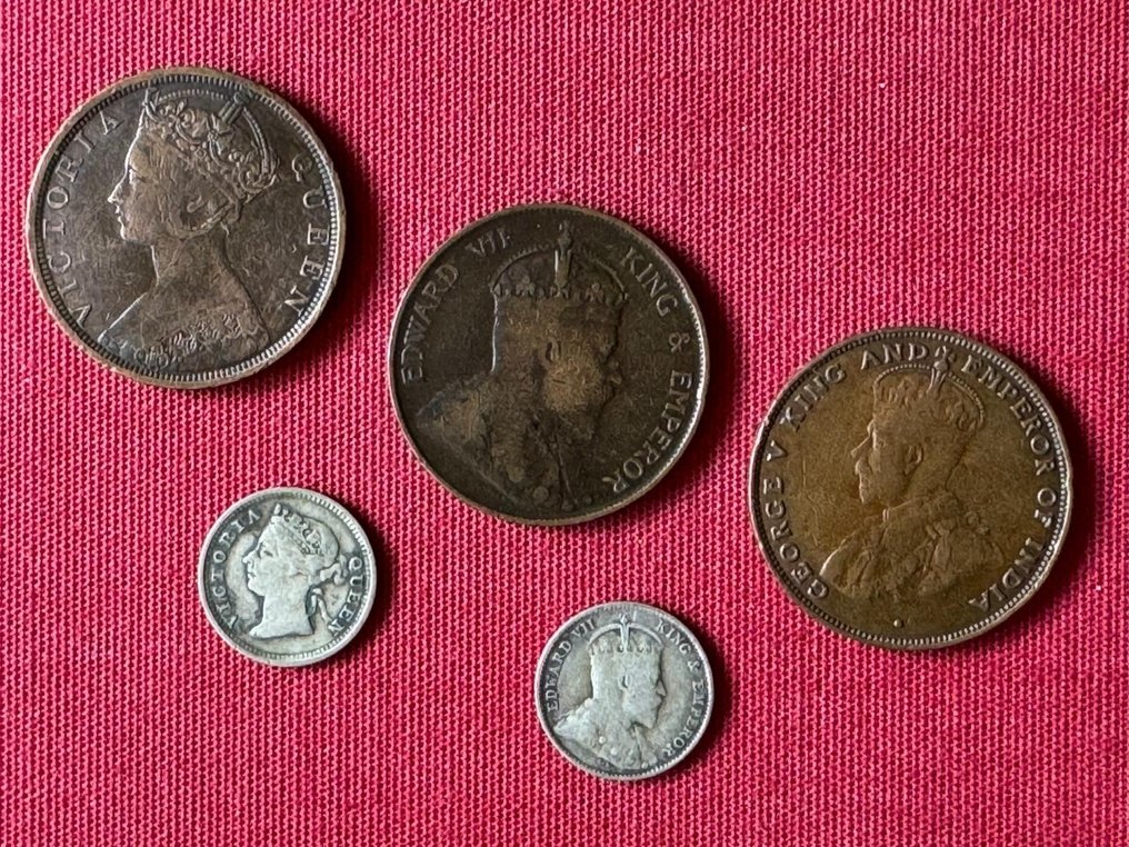 Brytyjski Hongkong. 1 Cent, 5 Cents 1889/1924 incl. 2 silver coins  (Bez ceny minimalnej
) #1.1