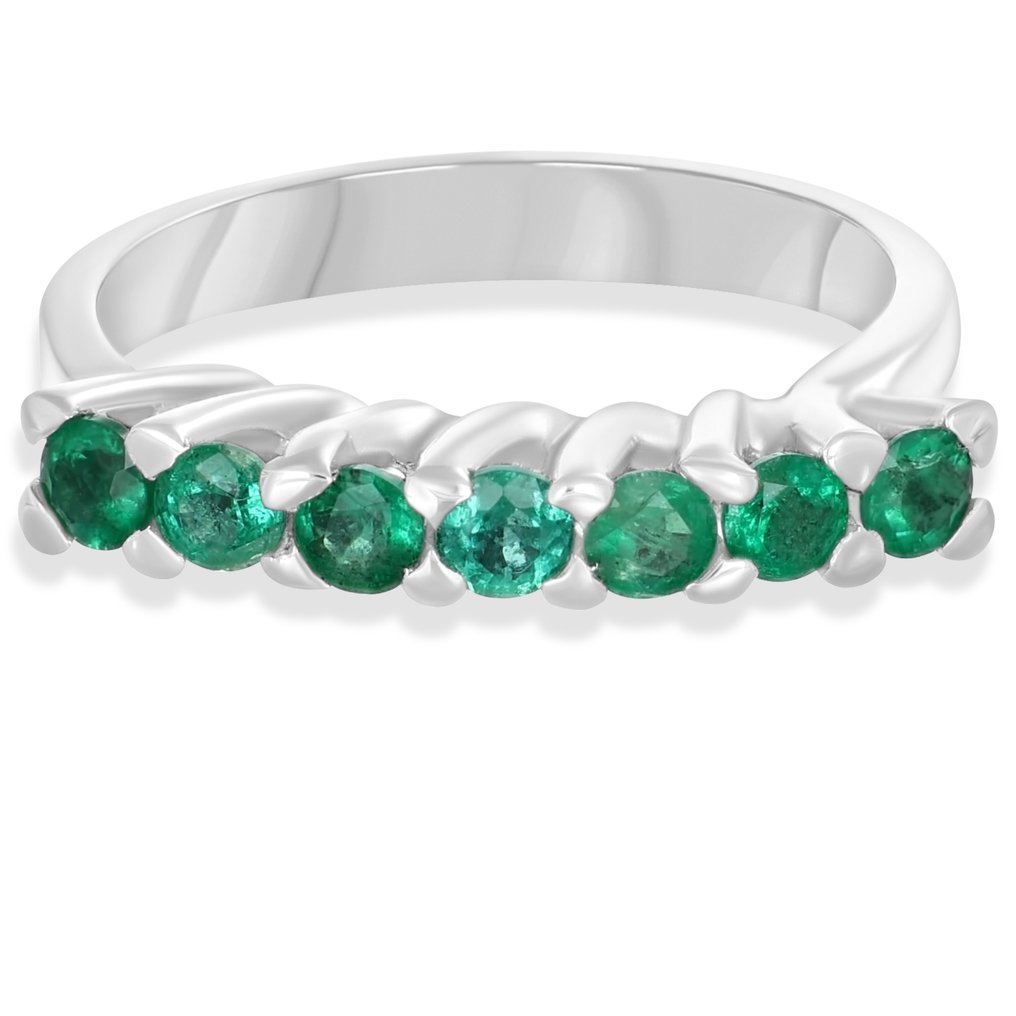 Gyűrű - 18 kt. Fehér arany - 1.00ct. tw. Smaragd #1.0