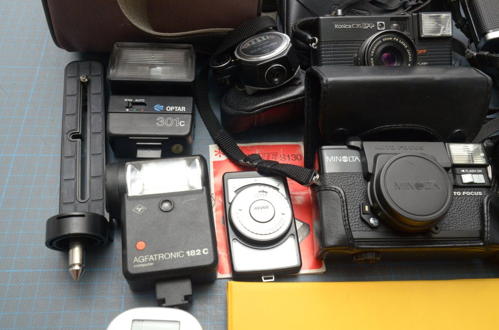 Kodak, Konica, Minolta, Ricoh, Miranda MYSTERY BOX | Vol met analoge camera's, lenzen en flitsers van bekende merken Analogt kamera #3.1