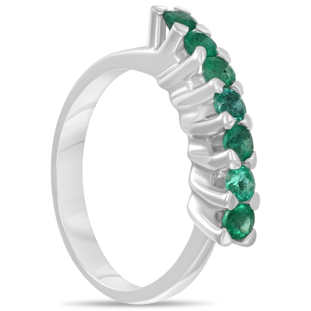 Gyűrű - 18 kt. Fehér arany - 1.00ct. tw. Smaragd #1.0