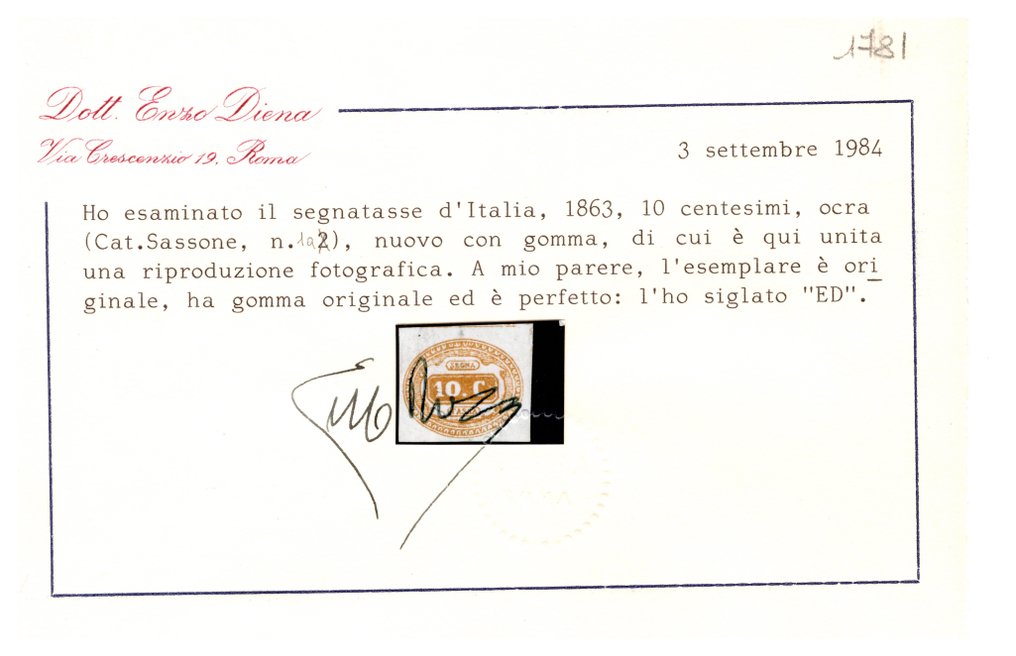 Italy Kingdom 1863/1863 - postage due number 1a - sassone segnatasse 1a #2.1