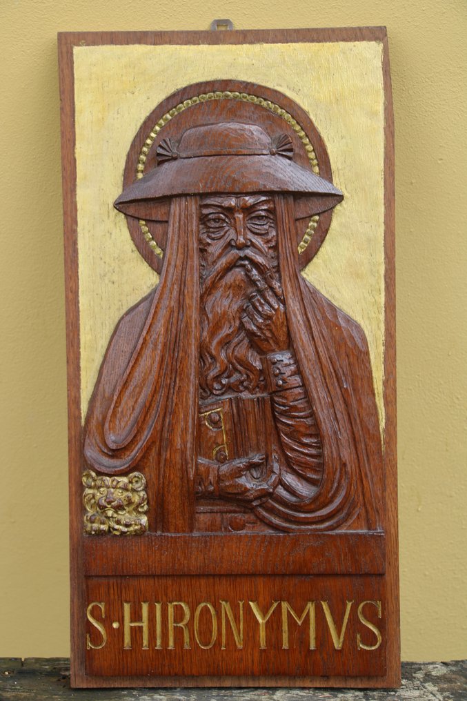 Oberammergau - Reliëf, Heilige Hieronymus van Stridon - 58 cm - Eik #1.1