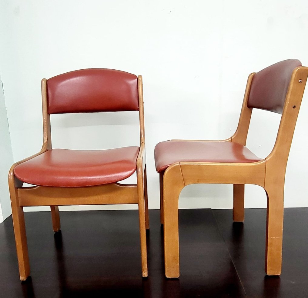 Chair - Solid wood lined in eco-leather. - Two eco leather chairs from the 1960s #1.2