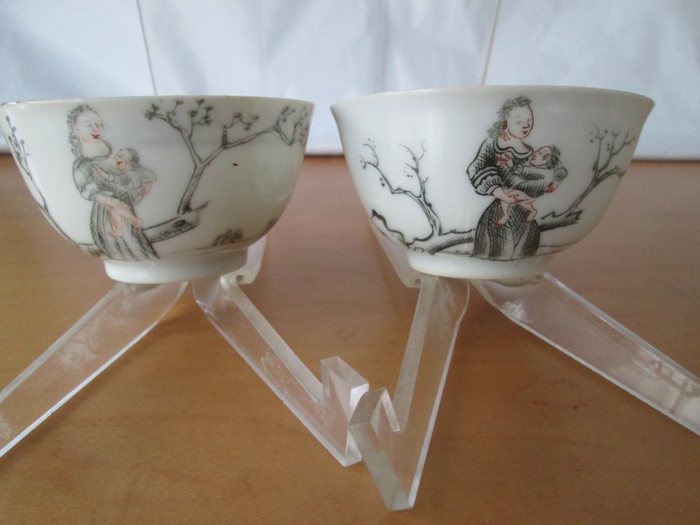 2 个中国瓷器，chine de de commande，手绘瓷碗。中式装饰。 - 瓷 - 中国 - Qianlong (1736-1795) #2.1