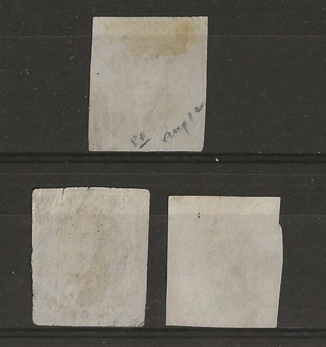 Belgium 1861 - 1c zöld, 10c barna, 20 kék Hosszúkás medál vízjel nélkül (megjegyzésekkel) - OBP/COB 9, 10, 11 #2.1