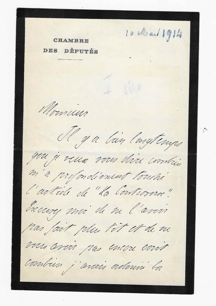 Joseph Caillaux - Lettre autographe signée [écrite peu après l'assassinat de Gaston Calmette] - 1914 #1.1