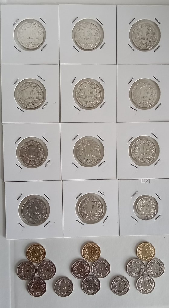 瑞士. N.26 Monete Helvethia  in Altissima Conservazione di cui N. 12 in Argento e N. 14 monete " 5 Parren  (沒有保留價) #1.1