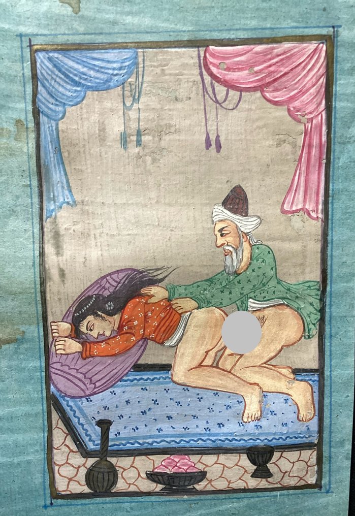 Świetny gwasz ze sceną erotyczną - Anonymous - Iran - koniec XIX - początek XX wieku #1.1