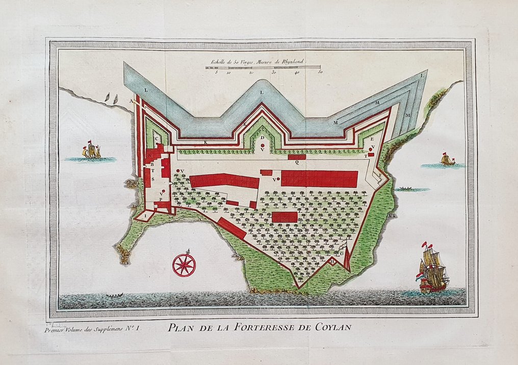 Asia, Hartă - Sudul Indiei, Kollam, Kerala; La Haye / P. de Hondt / J.N. Bellin - Plan de la Forteresse de Coylan - 1721-1750 #1.1