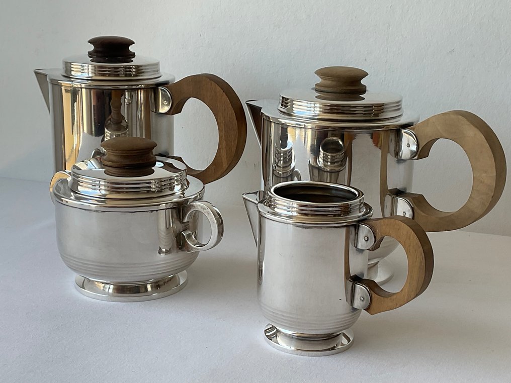 Verzilverd Art Deco koffie & thee set met suikerpot en melkkannetje - Servizio da tè e caffè - Art Deco, anni 1900-1920 #2.1