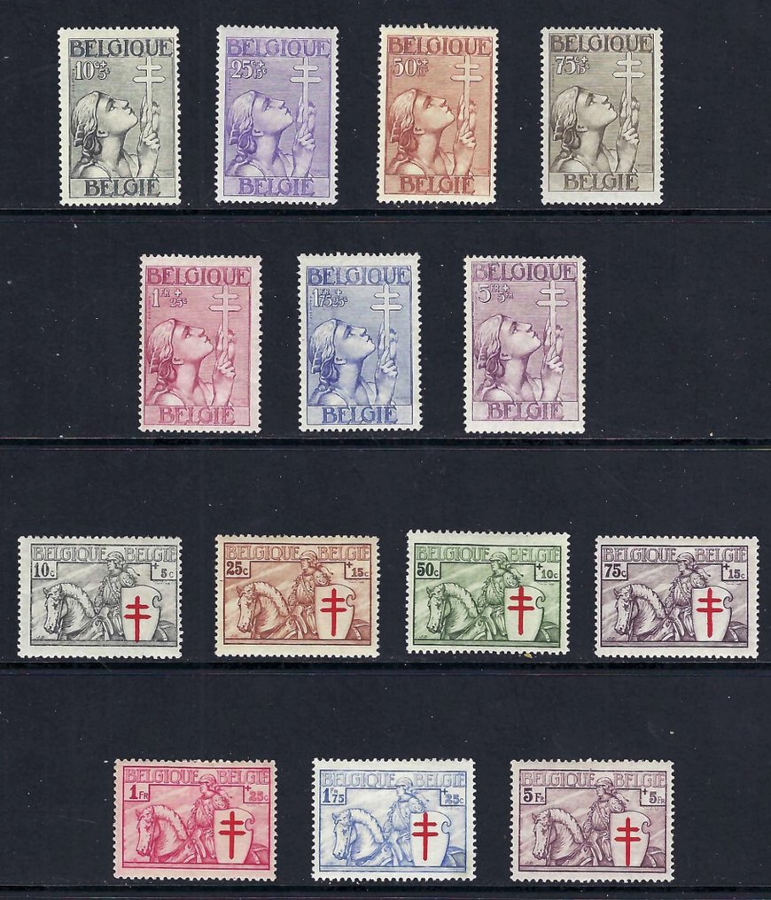 Belgio 1933/1934 - Le serie "Croce di Lorena" e "Cavaliere" - OBP/COB 377/83 en 394/400 #1.1