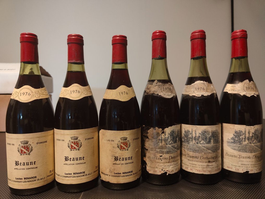 1976 x 3 Domaine Jacques Germain 1° Cru  "Les Teurons" & x 3 Lucien Bernaros - Beaune - 6 Flasker  (0,75 l) #1.1