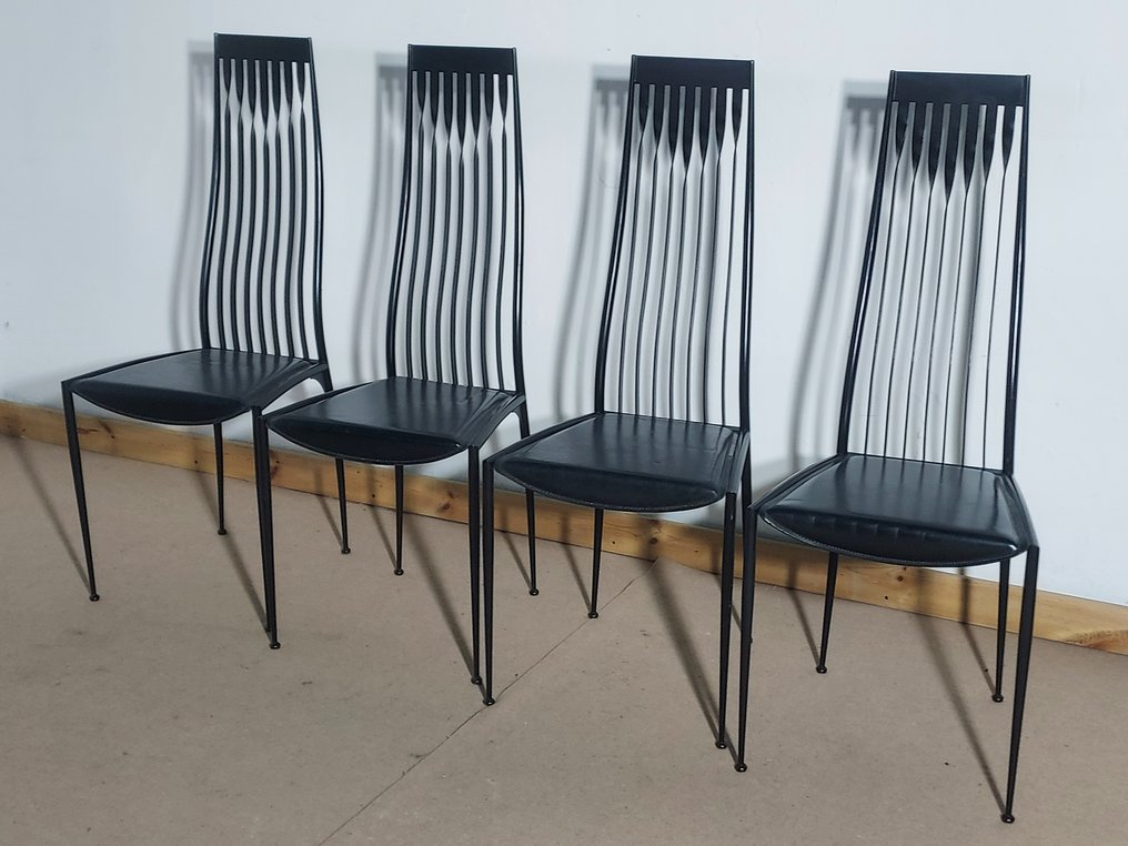 椅 - 皮革, 金屬 - 四把椅子，搪瓷金屬結構 #1.1