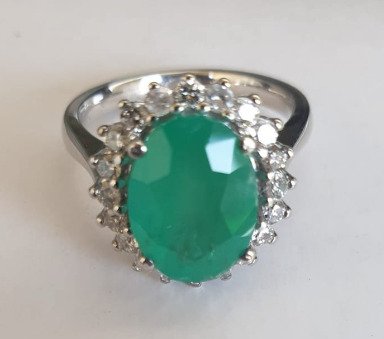 Ring - 14 karaat Witgoud Smaragd - Diamant - Mooie gouden ring #2.1